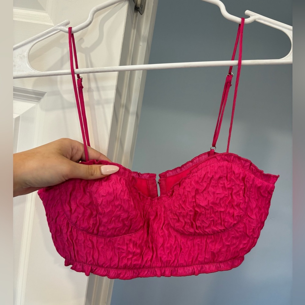 Zara Pink Crinkle Bra Crop Top